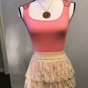 Free People Tank with Lace Embroidery back